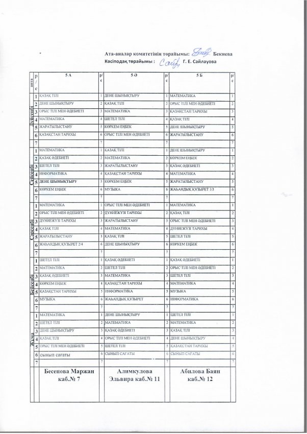 №14 мектеп сабақ кестесі. 2023-2024 оқу жыл. І ауысым